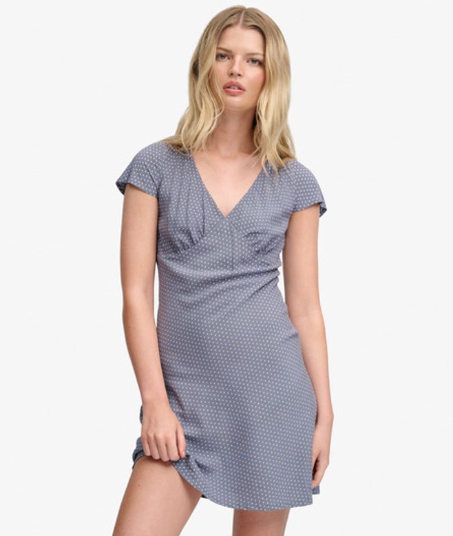 Superdry Damen Bedrucktes Mini-kleid mit Sweetheart-ausschnitt Blue - Größe: 36