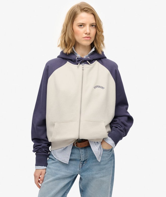 Superdry Damen Essential Logo Raglan Zip-hoodie White - Größe: 44