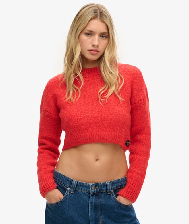 Superdry Damen Kurzer, Strukturierter Vintage-strickpullover Orange - Größe: 42