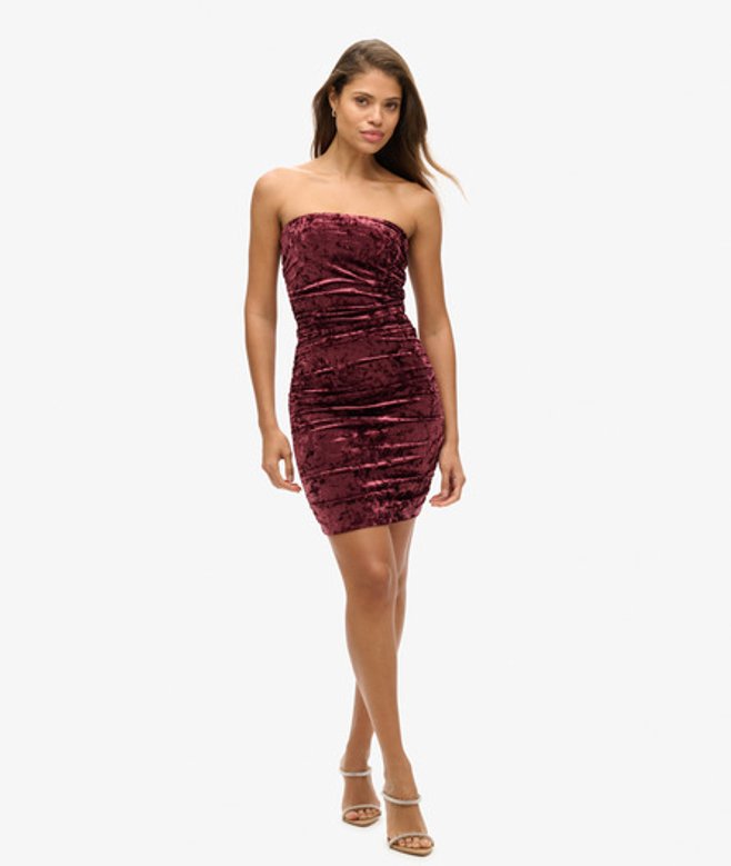 Superdry Damen Bandeau-minikleid aus Samt Pink - Größe: 42