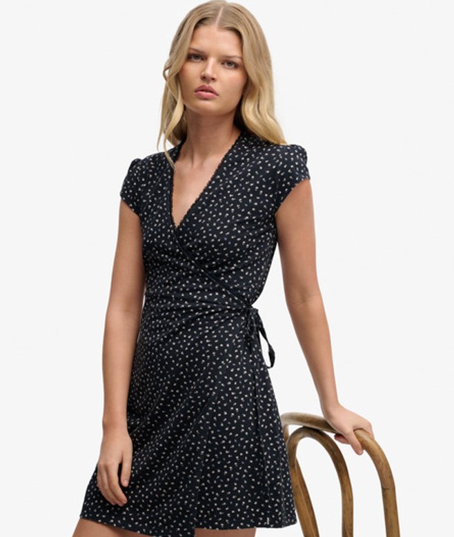 Superdry Damen Athletic Essential Wickelkleid Navy - Größe: 46