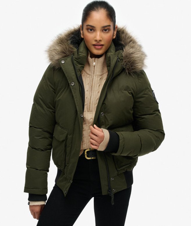 Superdry Damen Everest Microfibre Ella Bomberjacke Green - Größe: 38
