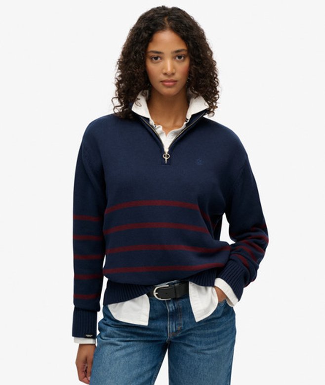 Superdry Damen Strickpullover mit Halbem Reißverschluss Navy - Größe: 36