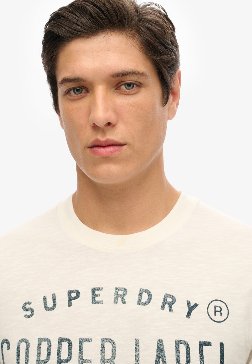 Superdry Herren Weiß Copper Label Workwear T-Shirt Logo-Druck, Größe: M