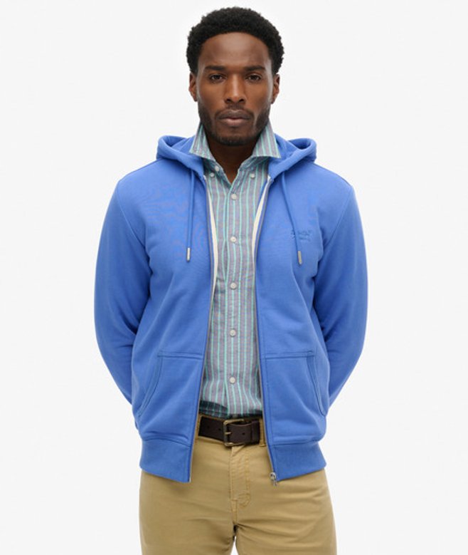 Superdry Herren Essential Logo Zip-hoodie mit Halbfleece Blue - Größe: Xxxl