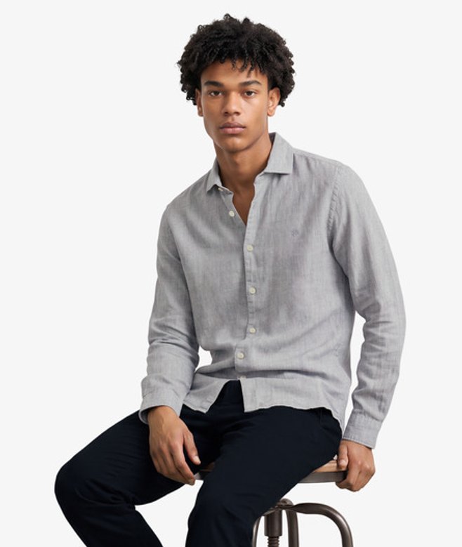 Superdry Herren Riviera Leinenhemd mit Langen Ärmeln Grey - Größe: L