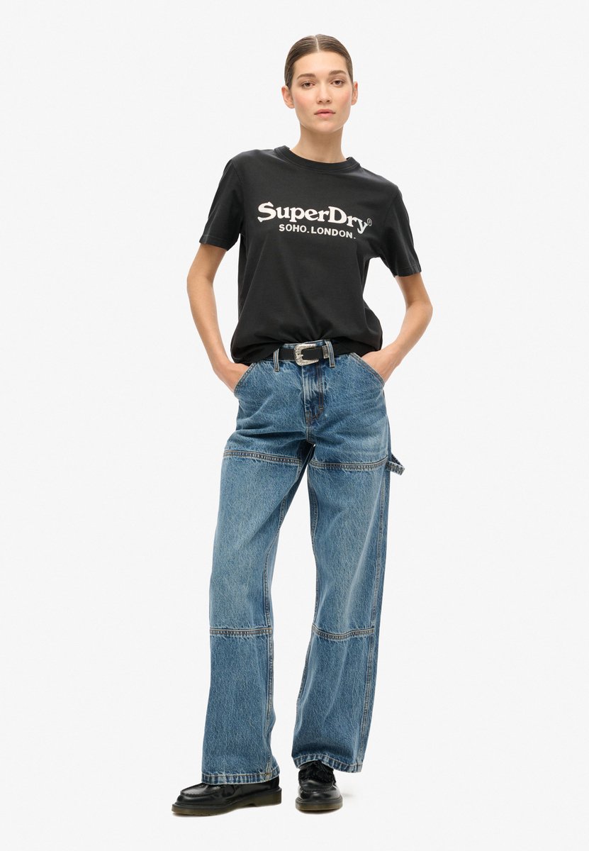 Superdry Damen Schwarz Lässiges T-Shirt In Metallic-Optik, Größe: 42
