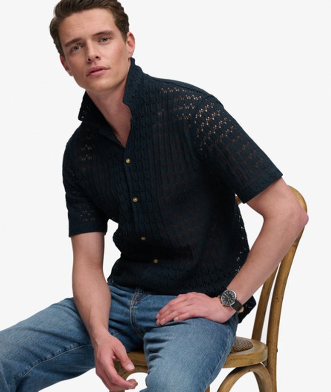 Superdry Herren Gestricktes Strukturhemd Navy - Größe: XL