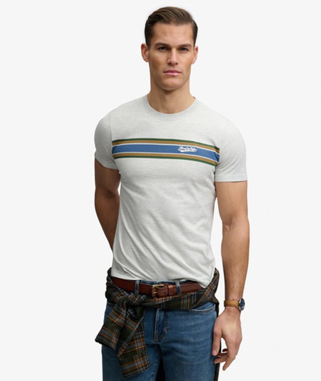 Superdry Herren Outdoor Stripe Logo T-shirt in Lockerer Passform Light Grey - Größe: S