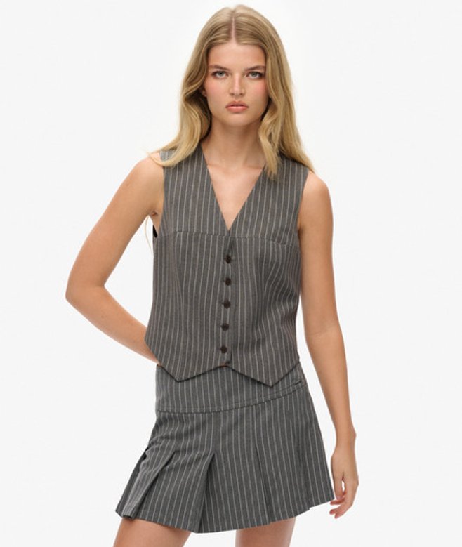 Superdry Damen Nadelstreifen Weste Grey - Größe: 38