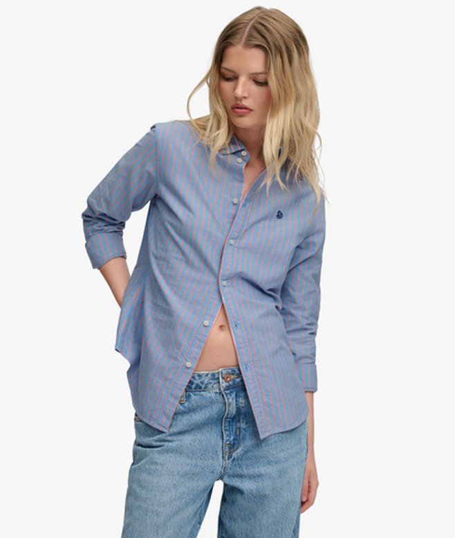 Superdry Damen Oxford Hemd mit Button-down-kragen in Schmaler Passform Blue - Größe: 40