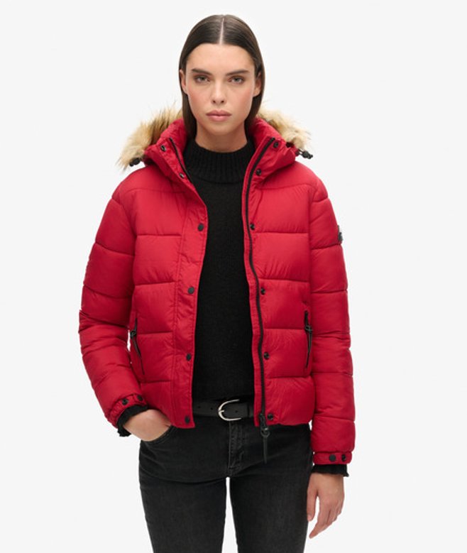 Superdry Damen Kurz Geschnittene Mid Layer Kapuzenjacke Rot - Größe: 38