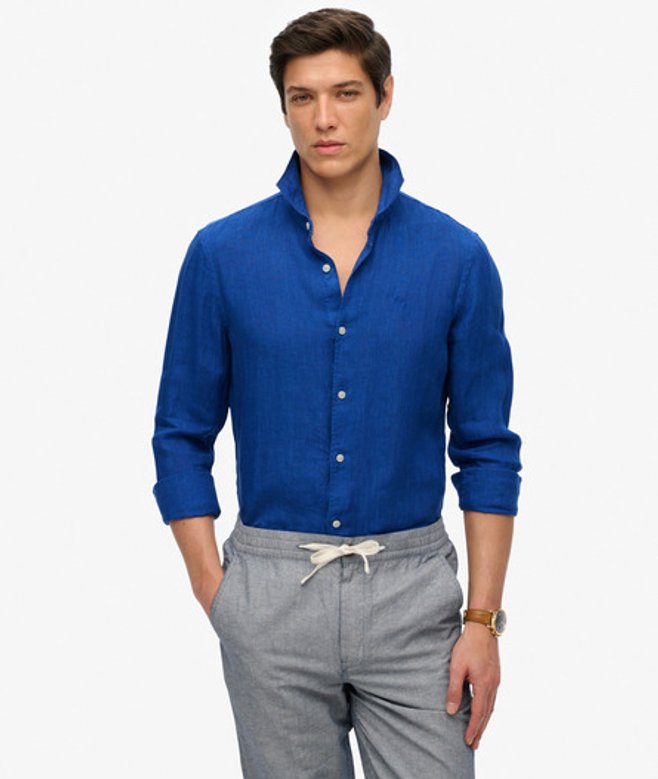 Superdry Herren Besticktes Vacation Leinenhemd Blue - Größe: XL