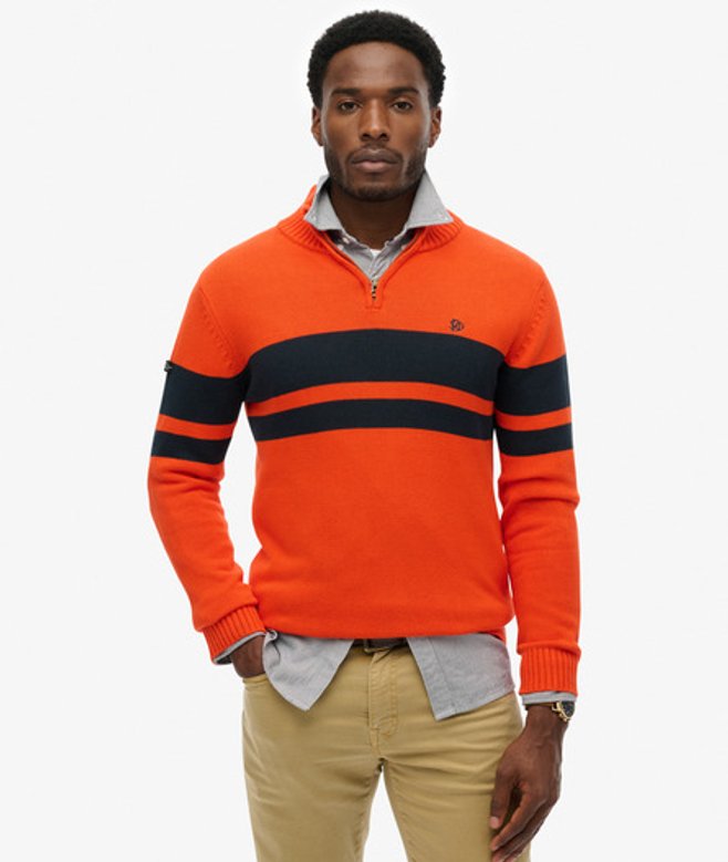 Superdry Herren Gestreifter Baumwoll-pullover mit Reißverschluss Orange - Größe: Xxl
