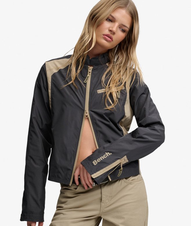 Superdry Damen Bench Racer Shell Jacke mit Doppelreißverschluss Grey - Größe: XS