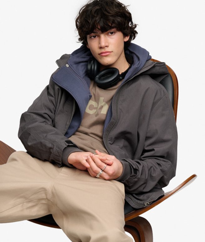 Superdry Herren Bench Kapuzenjacke aus Ripstop Dark Grey - Größe: XL