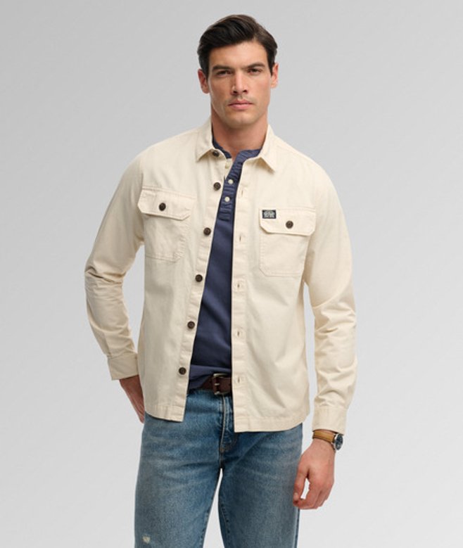 Superdry Herren Zweifach Taschen Overshirt Cream - Größe: M