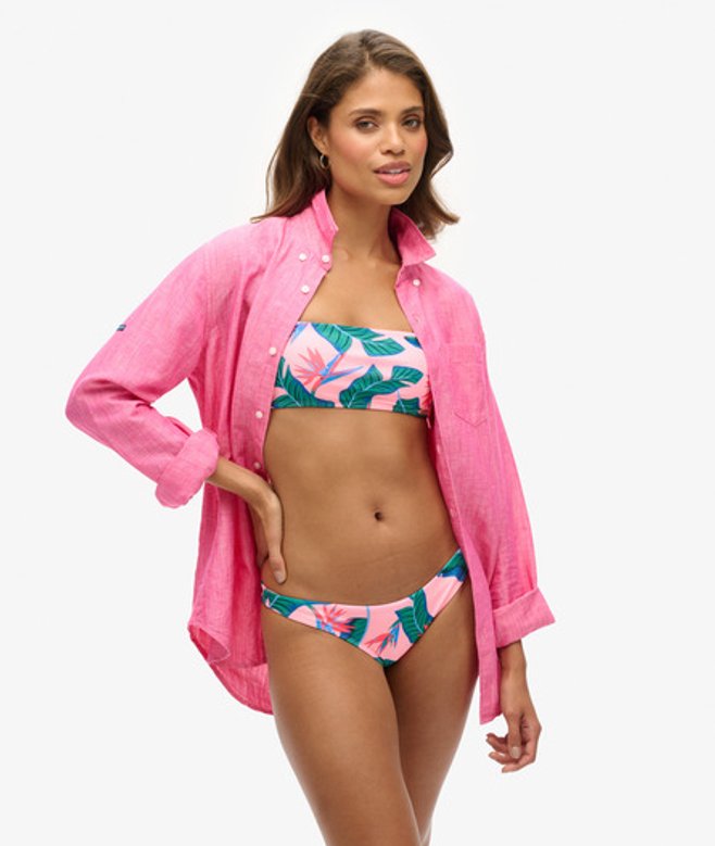 Superdry Damen Raffiniertes Bikinihöschen mit Tropischem Print Pink - Größe: 42
