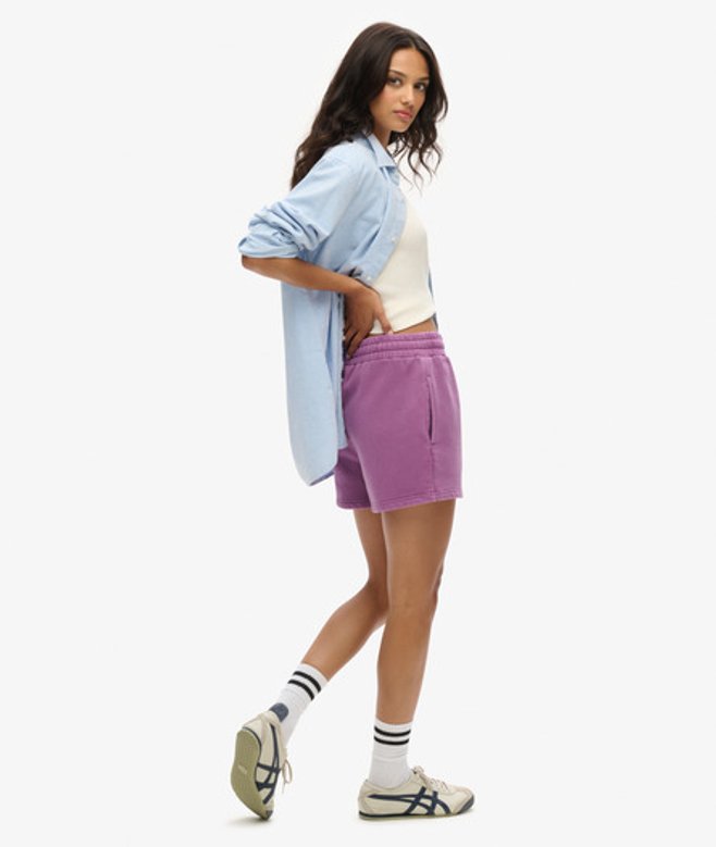Superdry Damen Lila Sweatshorts in Vintage-waschung Bestickt, Größe: 36 - Größe: 36