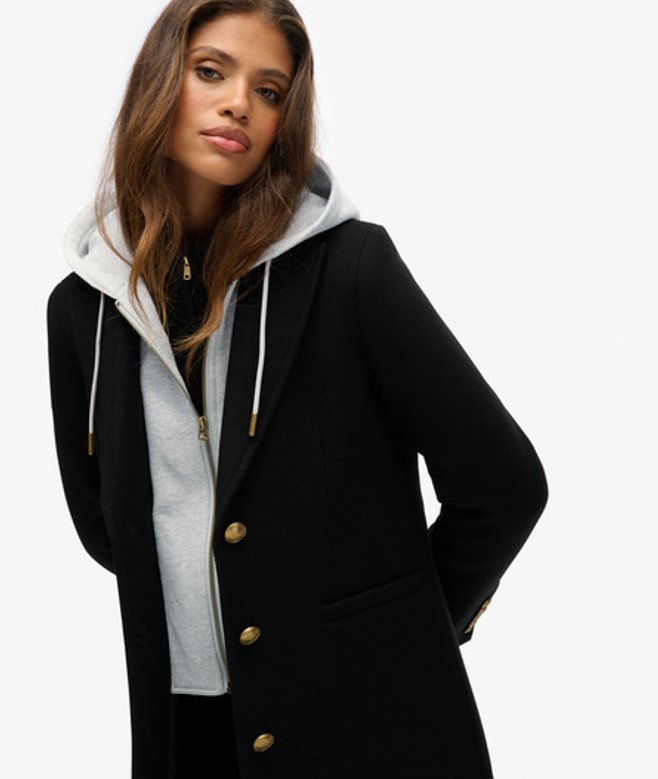 Superdry Damen Wollmischung Mantel im 2-in-1-Design Black - Größe: 42