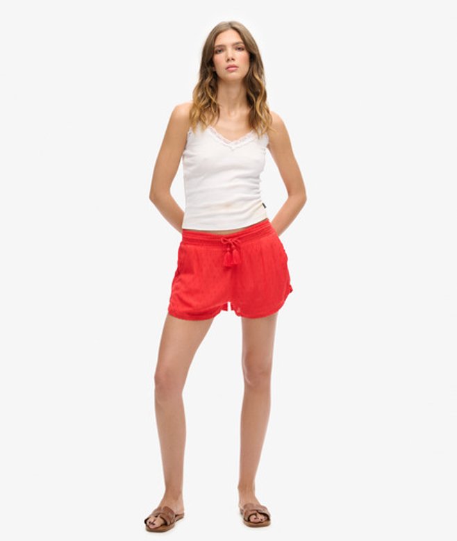 Superdry Damen Vintage Beach Shorts Rot - Größe: 38