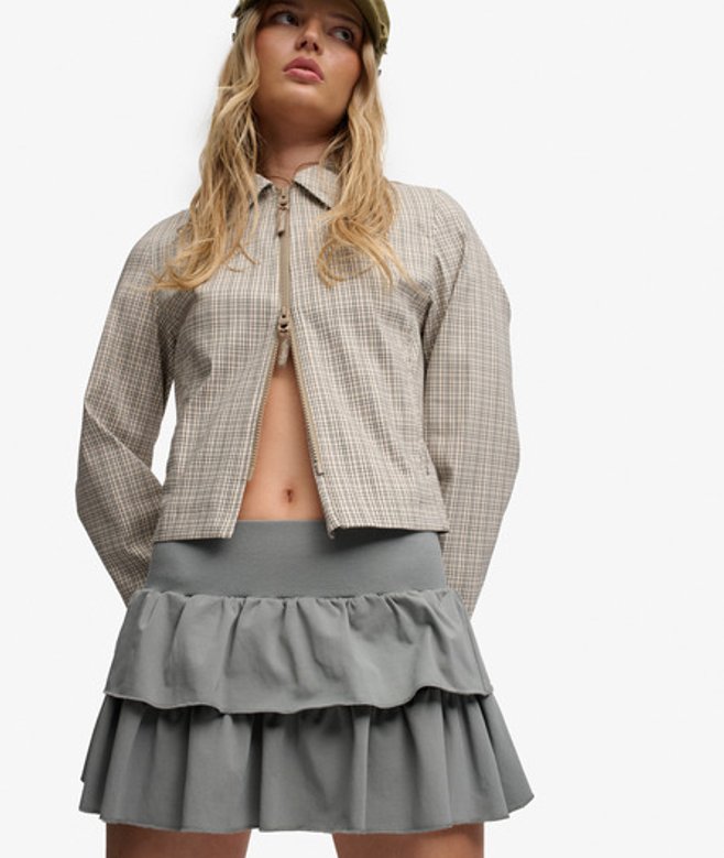 Superdry Damen Bench Tiefsitzender Stufenrock Light Grey - Größe: M