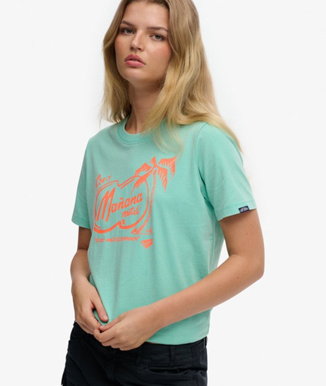 Superdry Damen Roadside Trade T-shirt in Lockerer Passform Green - Größe: 34