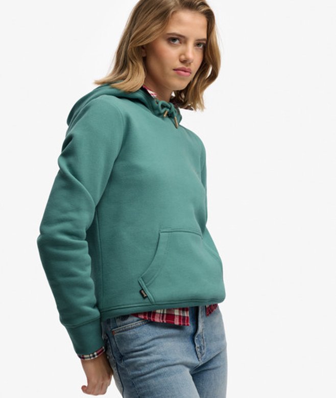Superdry Damen Baumwolle Gesticktes Logo Essential Kapuzenpullover, Blau - Größe: 38
