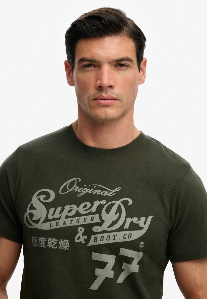 Superdry Herren Leather & Boot Co Script T-shirt Green - Größe: XL