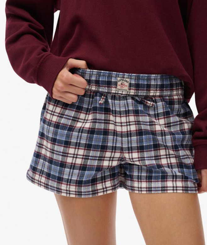 Superdry Damen Karierte Baumwollshorts mit Elastikbund Blue - Größe: 36