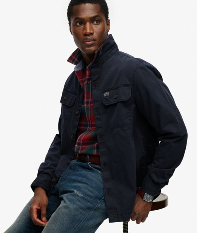Superdry Herren Zweifach Taschen Overshirt Navy - Größe: L