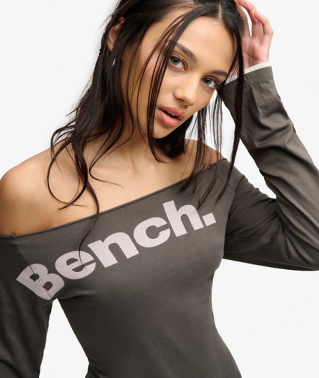 Superdry Damen Bench Langarm-layertop in Schmaler Passform Dark Grey - Größe: L