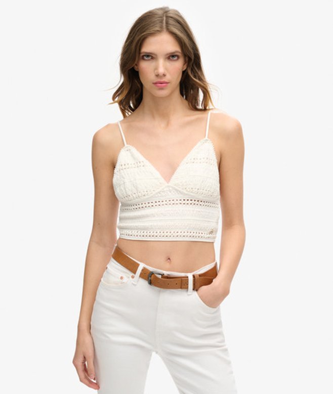 Superdry Damen Weiß Jersey-Bustier mit Spitze, Größe: 38