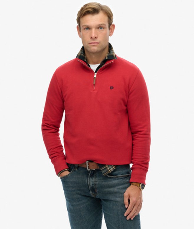 Superdry Herren Preppy Pullover mit Halbem Reißverschluss Red - Größe: XL