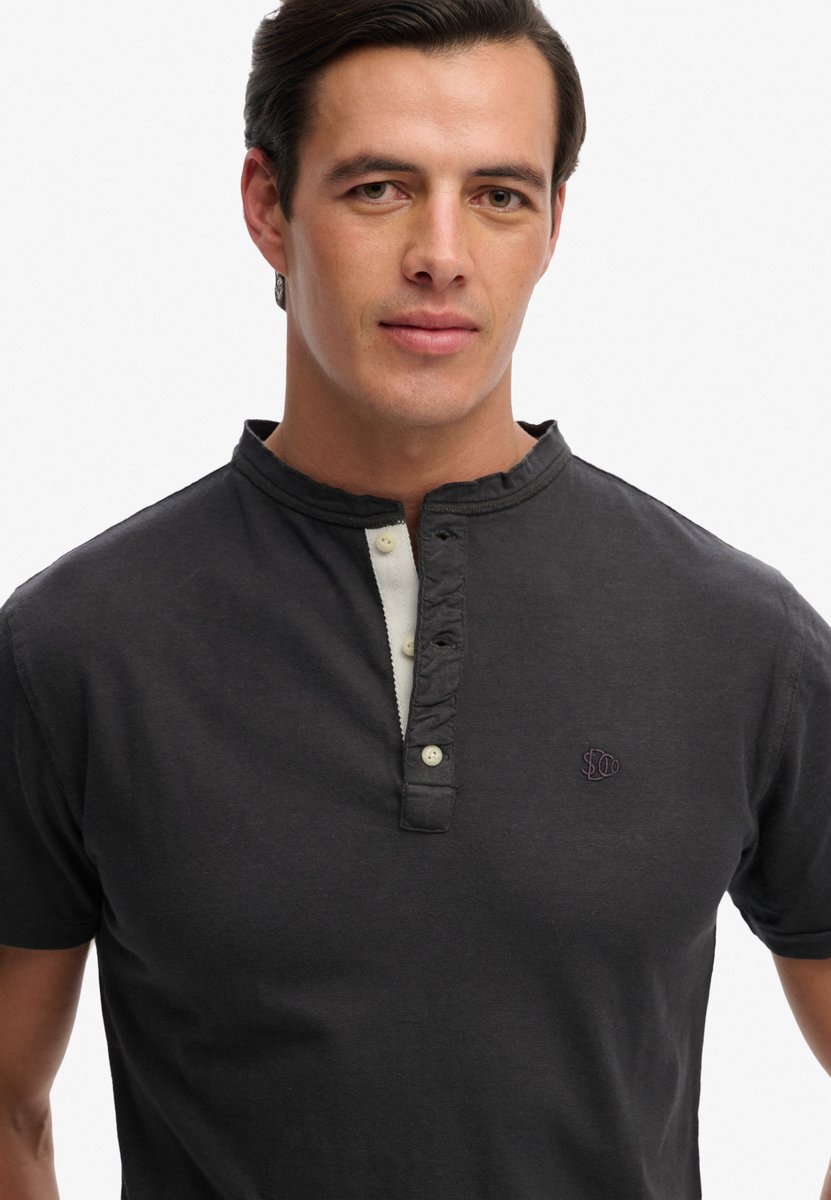 Superdry Herren Klassisches Henley-t-shirt aus Baumwolle und Leinen Dark Grey - Größe: M