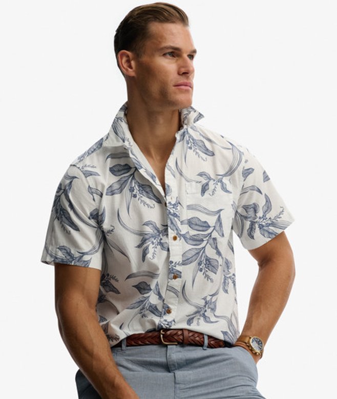 Superdry Herren Vintage Loom Kurzarmhemd Blue - Größe: L