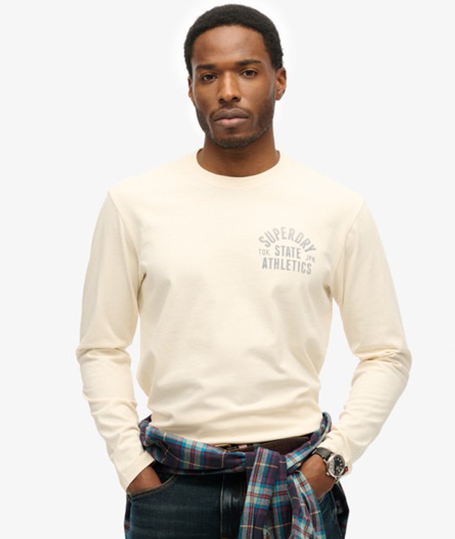 Superdry Herren Athletic Essentials Langarmshirt White - Größe: L