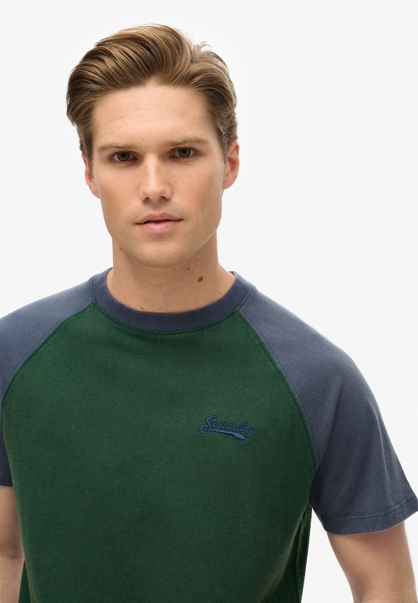 Superdry Herren Essential Logo Baseball T-shirt Grün/blau - Größe: L