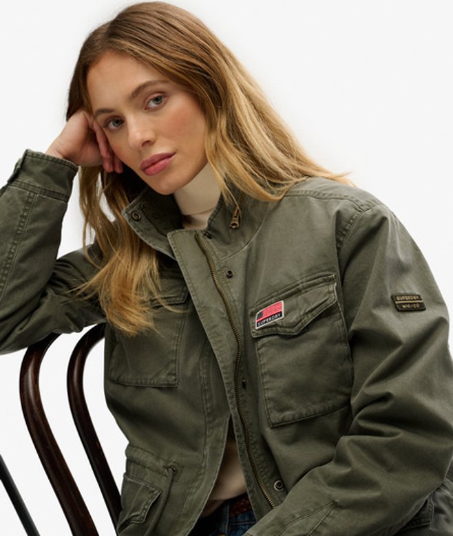 Superdry Damen Military Borg Jacke Khaki - Größe: 36