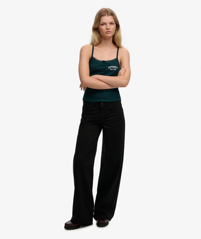 Superdry Damen Mid Rise Baggy Chino Black - Größe: 28/32
