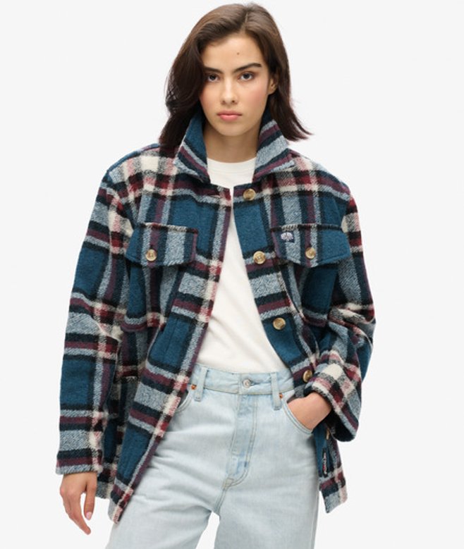 Superdry Damen Schwere, Ungefütterte Hemdjacke Blau - Größe: 40