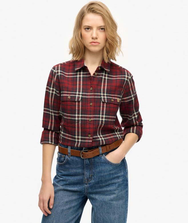 Superdry Damen Holzfäller Karo Flanellhemd Red - Größe: 44