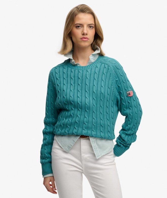 Superdry Damen Lässiger Zopfmuster-pullover Green - Größe: 38
