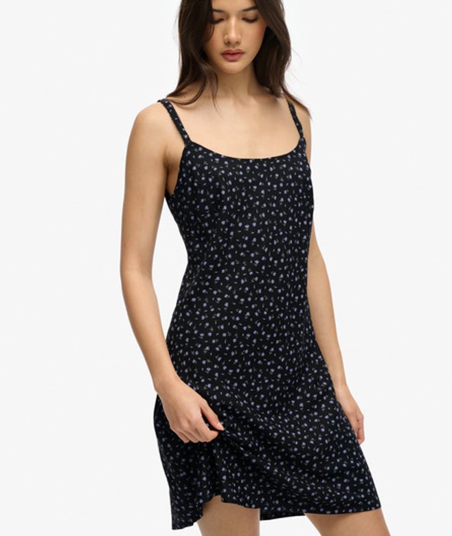 Superdry Damen Bedrucktes Mini-trägerkleid Black - Größe: 38