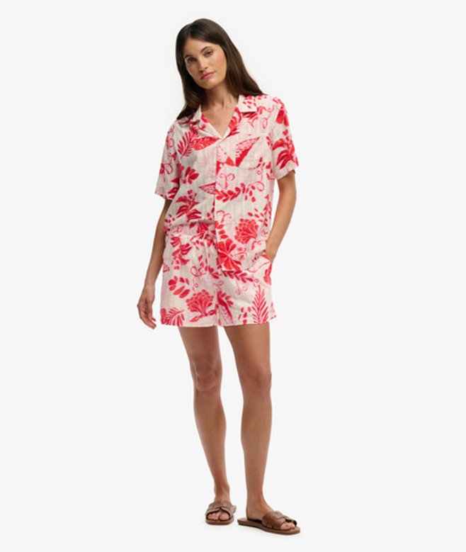 Superdry Damen Bedruckte Baumwoll-strandshorts Red - Größe: 42