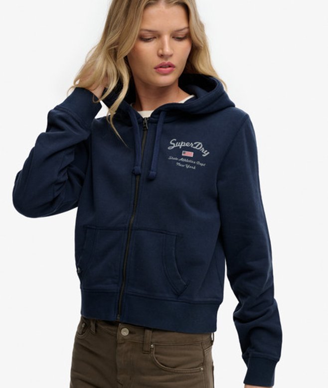 Superdry Damen Athletic Essentials Kurzer Zip-hoodie Navy - Größe: 36