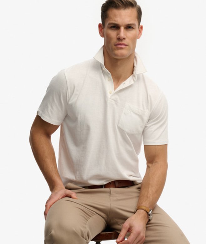 Superdry Herren Klassisches Baumwoll-leinen Polohemd White - Größe: S