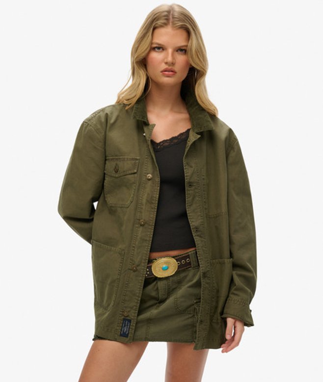 Superdry Damen The Merchant Store - OverGröße-arbeitsjacke aus Baumwolle Grün - Größe: XL