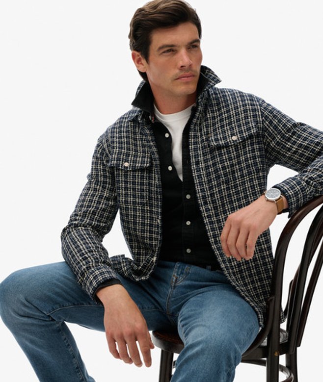 Superdry Herren The Merchant Store - Strukturiertes Workwear Hemd Dark Blue - Größe: XL