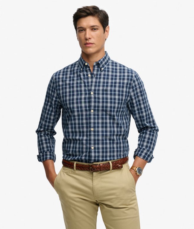 Superdry Herren Preppy Poplin Langarmhemd Navy - Größe: M